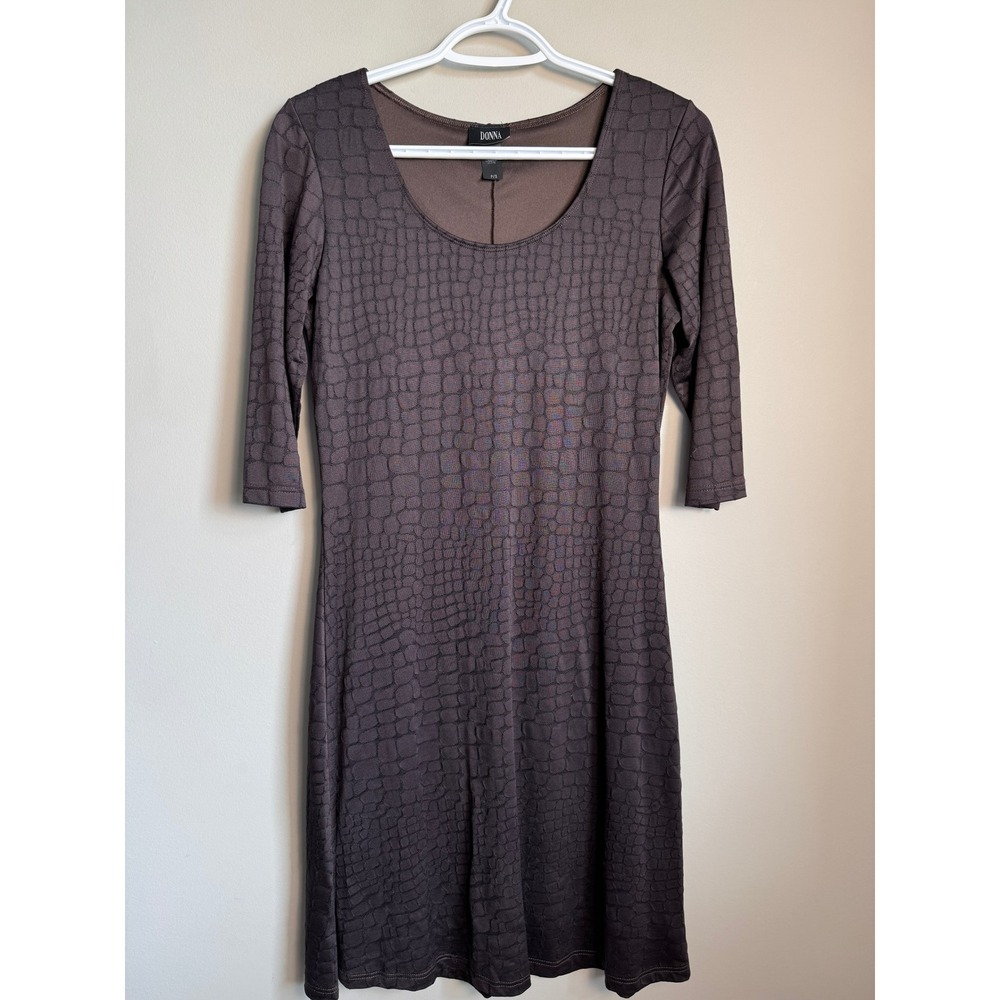 Donna Womens Brown Reptile Print Sheath Dress P/S Animal Texture Office Chic